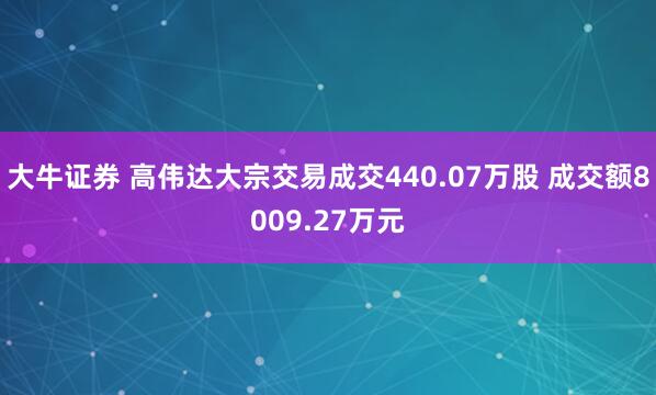 大牛证券 高伟达大宗交易成交440.07万股 成交额8009.27万元